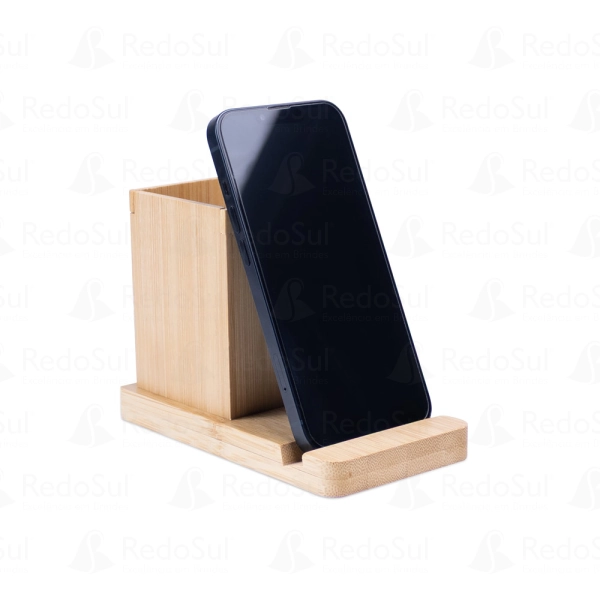 Conjunto com suporte para celular e copo personalizado em bambu
